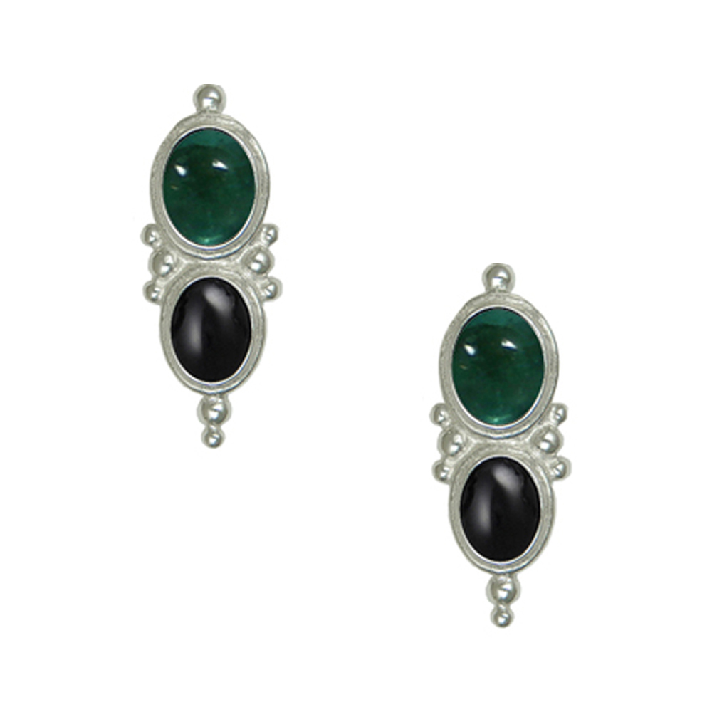 Sterling Silver Drop Dangle Earrings With Fluorite And Black Onyx